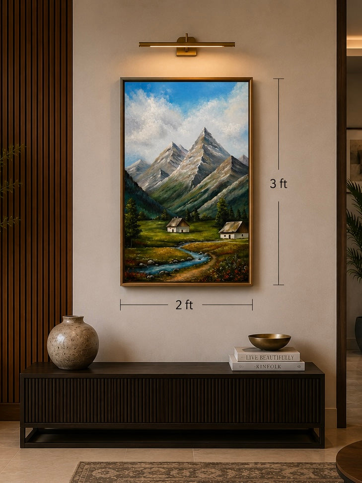 Mountain Valley Landscape – Original Oil Painting on Canvas
