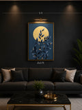 Golden Moon & Midnight Foliage – Abstract Painting