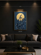 Golden Moon & Midnight Foliage – Abstract Painting