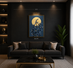 Golden Moon & Midnight Foliage – Abstract Painting