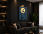 Golden Moon & Midnight Foliage – Abstract Painting