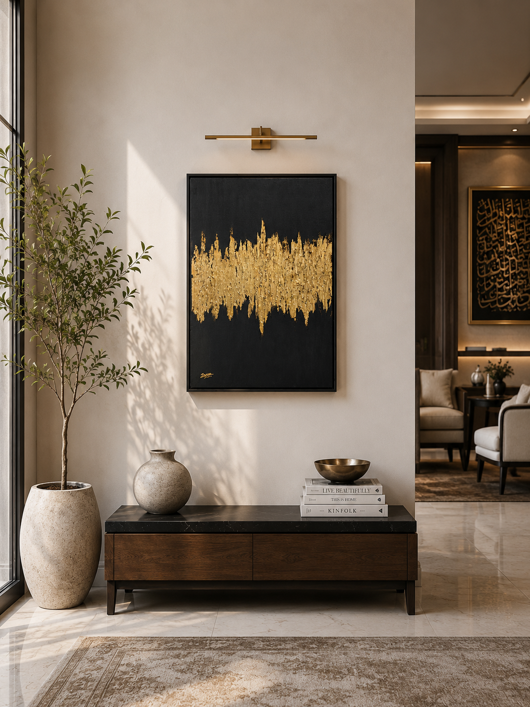 Golden Horizon – Abstract Painting by Zirwa Mazhar