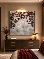 Crimson Blossom Birds – Textured Acrylic Painting on Canvas